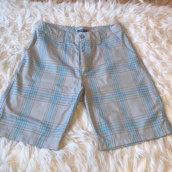 Quiksilver Other - Quicksilver Boarding Mens Gray Blue Black Plaid Casual Chino Shorts Sz 32
